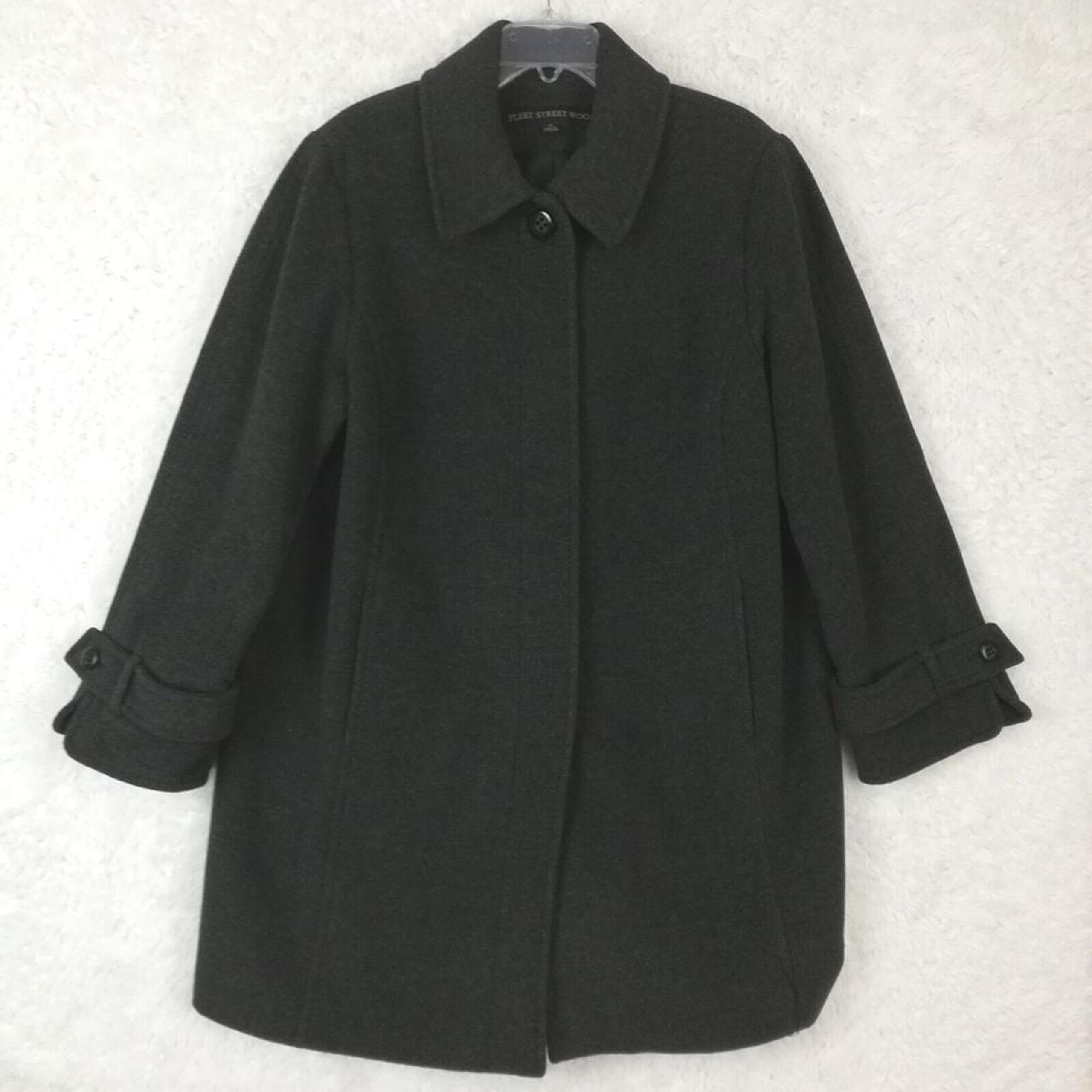 Fleet Street Wool Womens Coat A Line Charcoal Gray Single Breasted Plus 1X