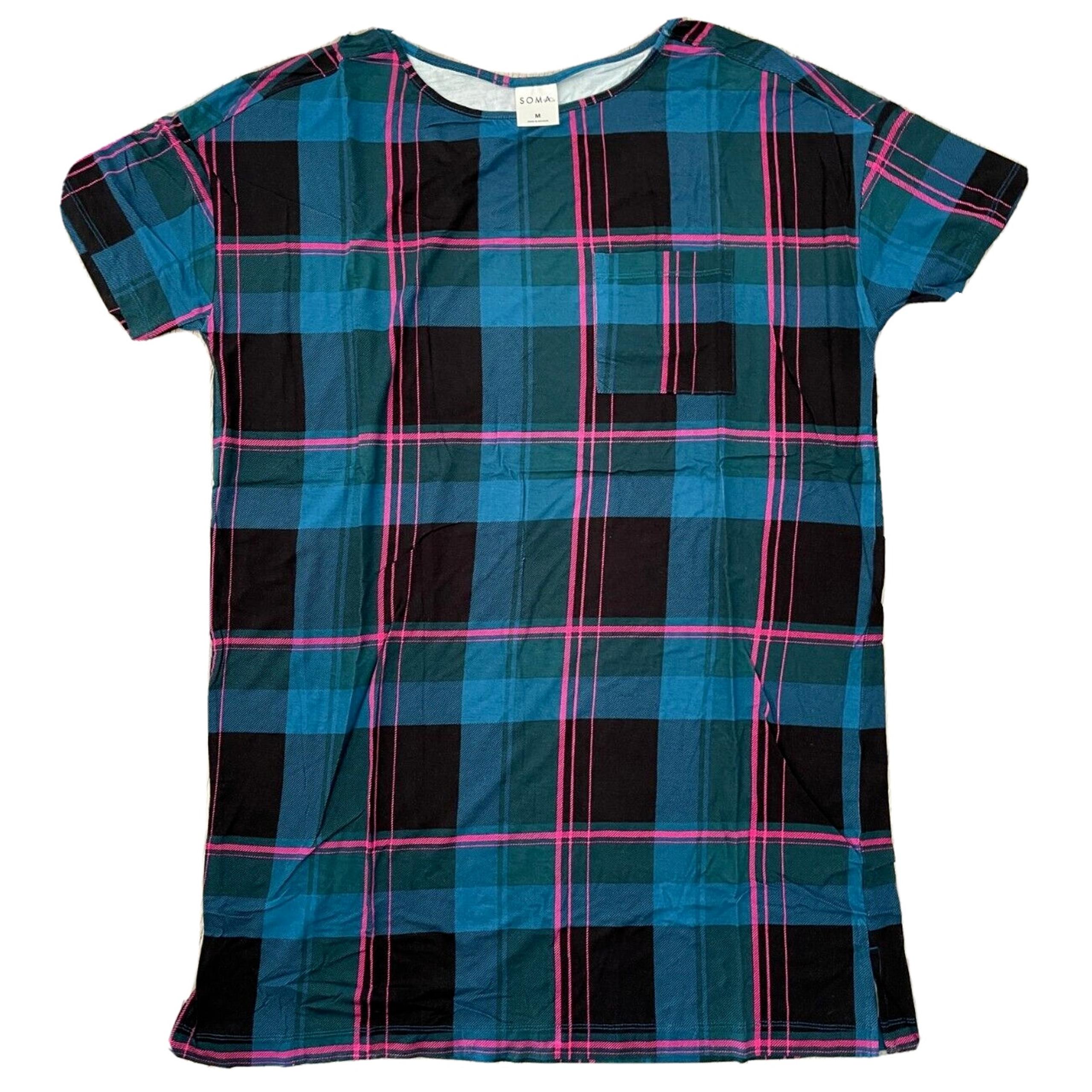 Soma Cool Nights Modern Sleep Night Shirt PJ Gown Plaid Green Size Small - $46
