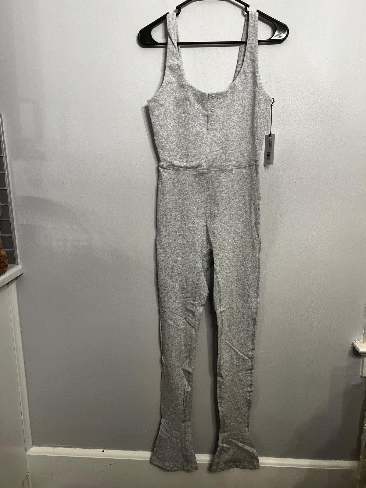 WeWoreWhat Jumpsuit Henley Flare Leg Loungewear Women's sz M Heather Gray NWT