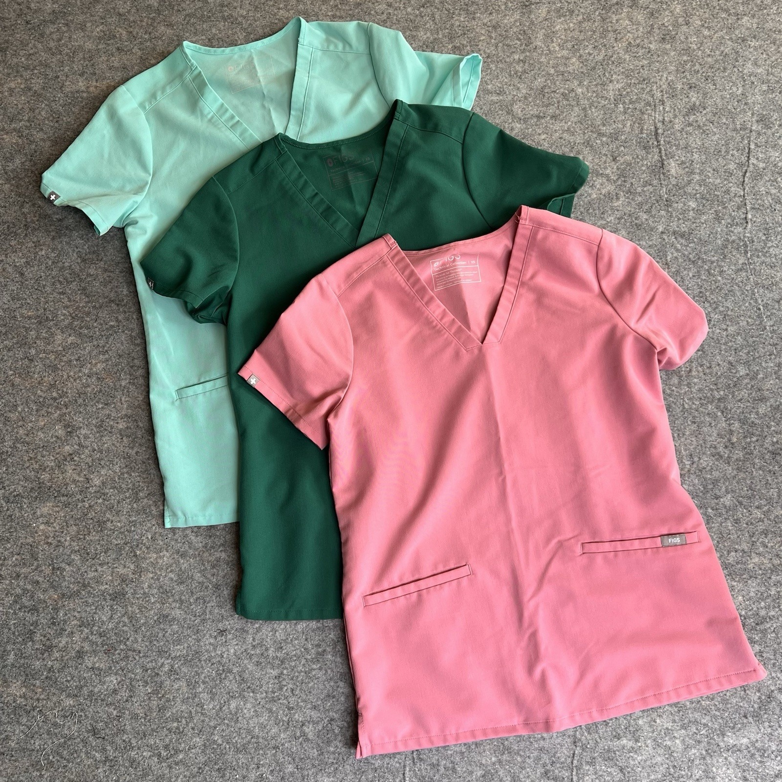 FIGS Technical Scrubs Tops Womens XS Extra Small Pink Green Blue Lot Of 3