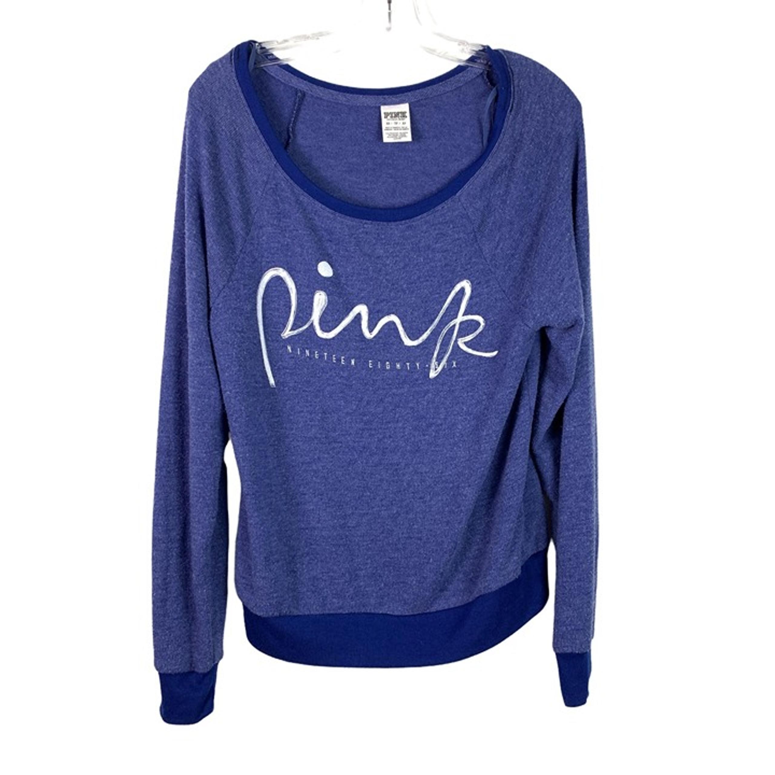 VICTORIA SECRET Women's Size XS Navy Blue Crew Neck Sweatshirt - PINK