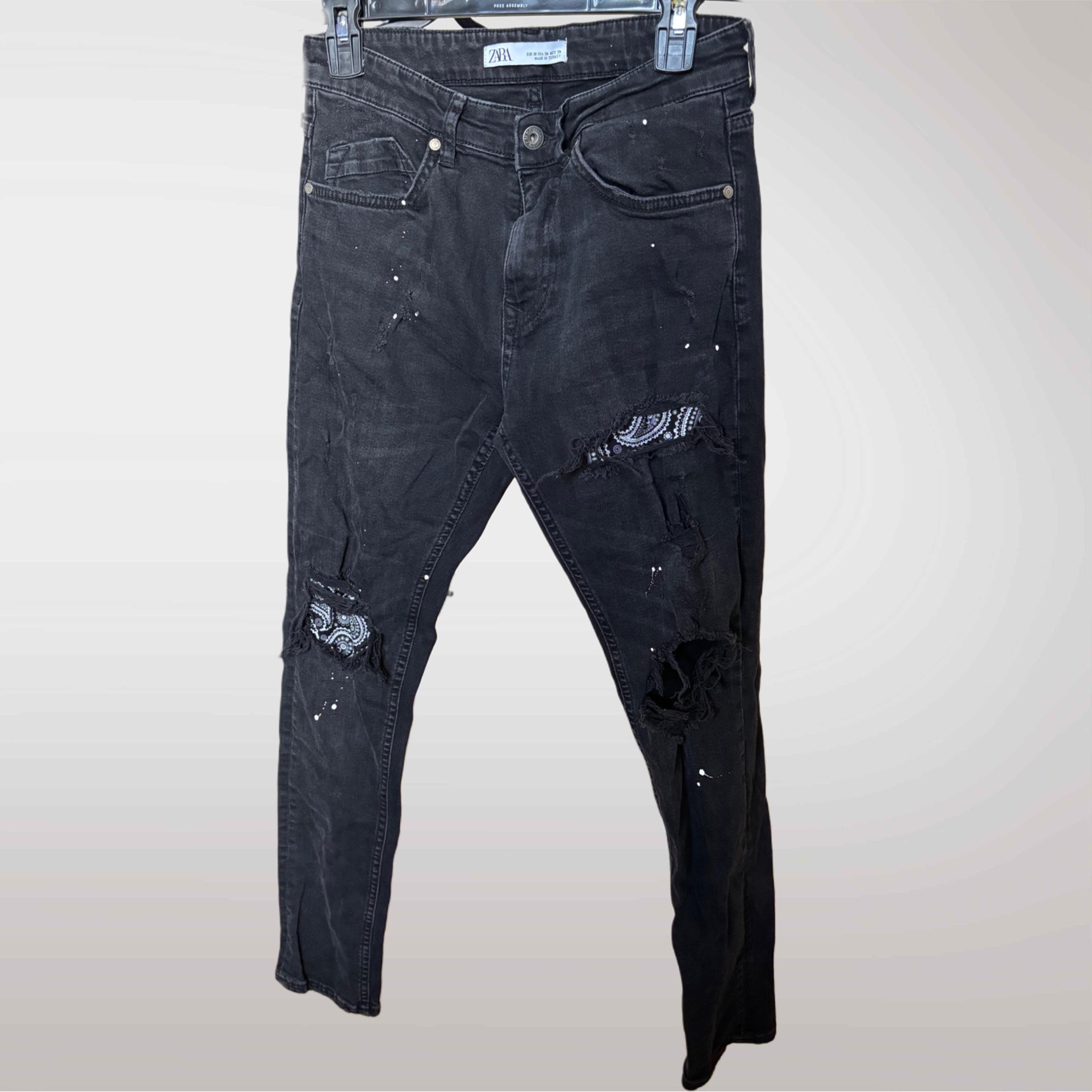 Zara Mens Distressed Paisley Denim Skinny Jeans