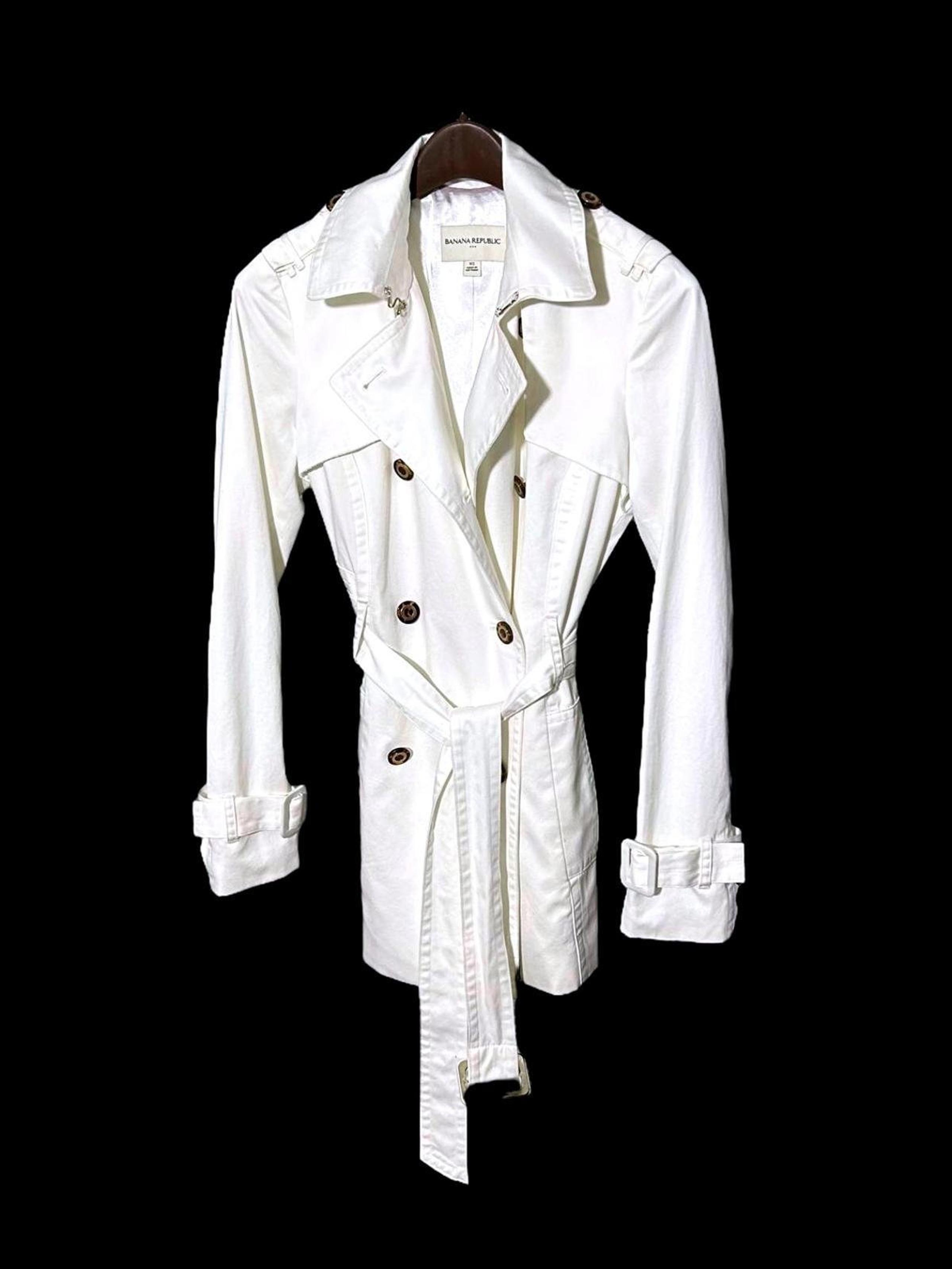 BANANA REPUBLIC Womens XS Classic White Double-Breasted Trench Rain Coat - Lined