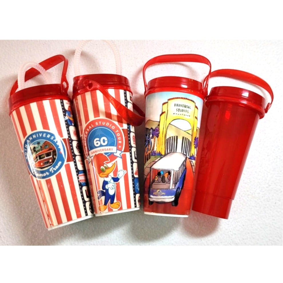 Universal Studio 24oz Double Wall Tumbler Carry Handle Threaded Lid 4 Pc Lot