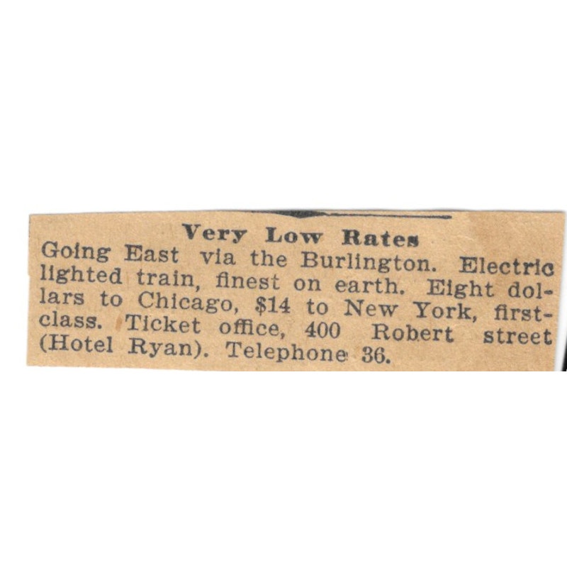 Travel East Burlington Electric Lighted Train St. Paul 1898 Newspaper Ad AF2-S3