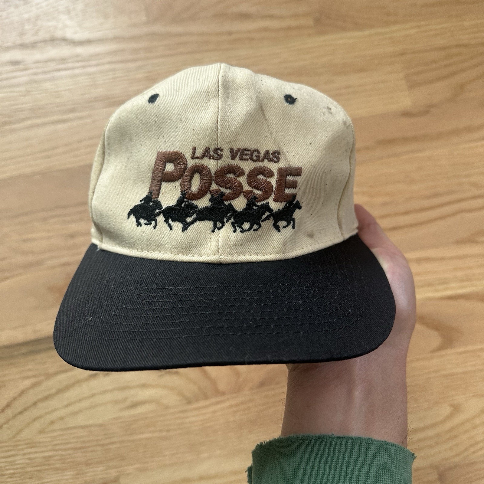 Men's Vintage 90's KC Las Vegas Posse CFL Defunct Beige Black Snapback Hat Cap