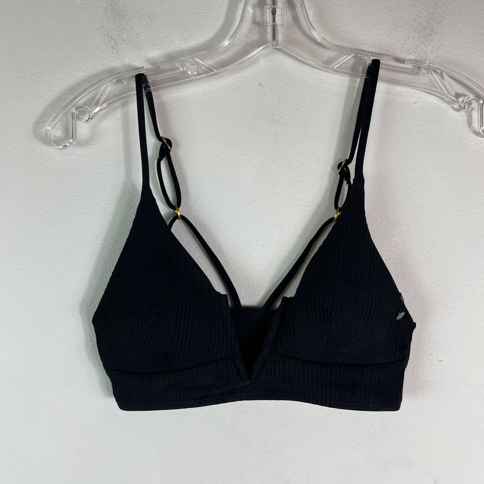 L*Space NWOT Black Ribbed Siren Bikini Top Size S