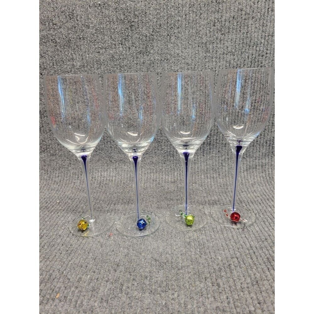 4 Pc Long Stem Blue Drip Wine Glasses Holiday Theme