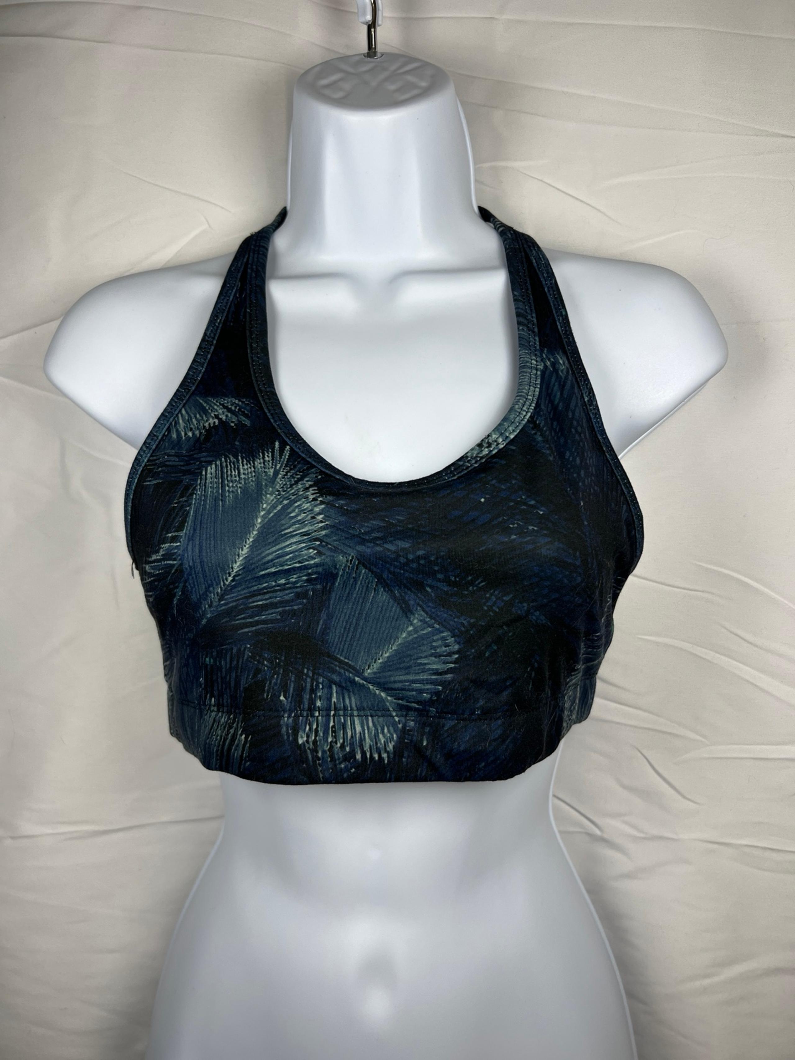 Threads 4 Thought Tropical palm Blue Strappy T-back Scoop Neck Sports Bra M