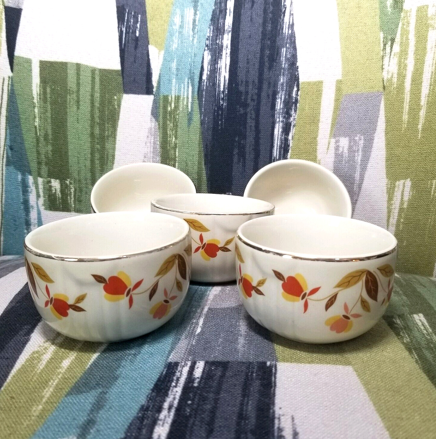 VTG HALL'S SUPERIOR AUTUMN LEAF JEWEL 5 CUSTARD DESSERT CUP BOWLS 6 OZ