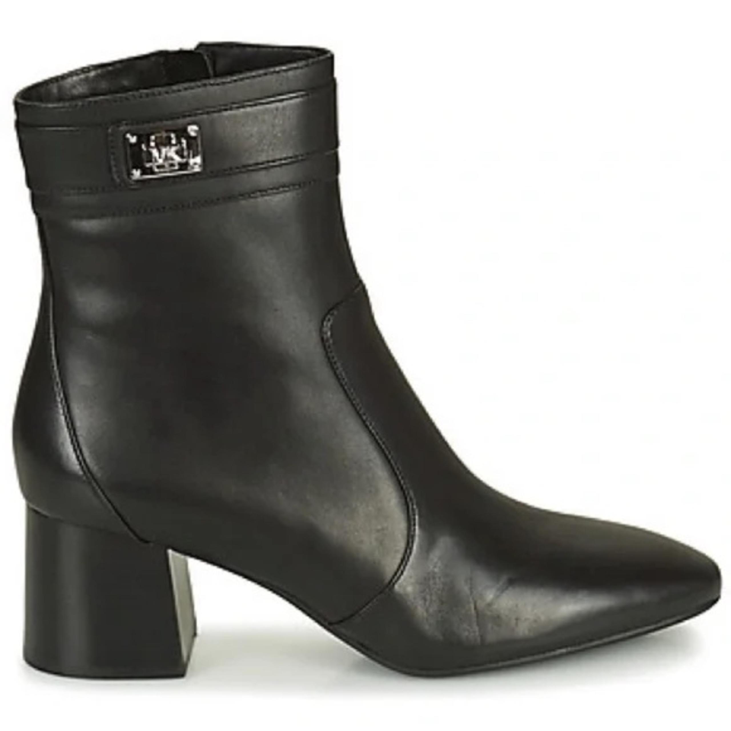 Michael Kors Padma Block Heel Ankle Leather Bootie Black Boots 10