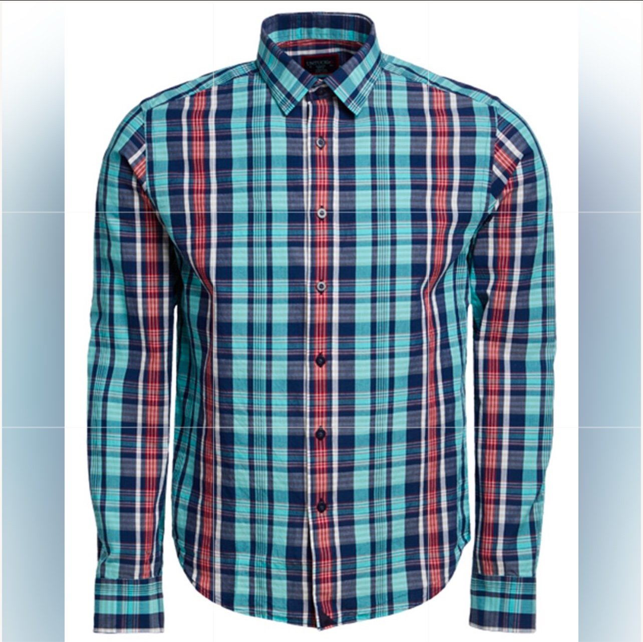 NEW UNTUCKit Men’s Madras Merlino Button Down Shirt Blue/Red Check Plaid Small