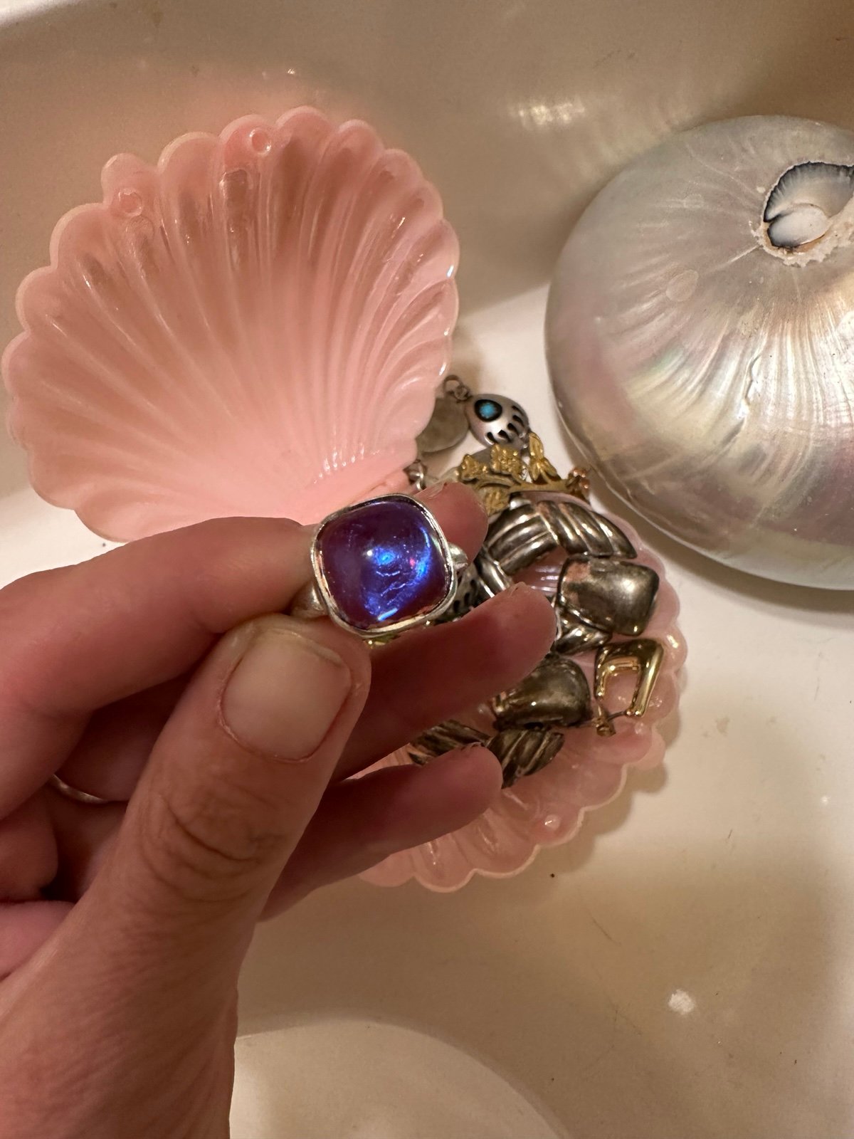 Sterling Ring with Amethyst - pink to blue color flashes