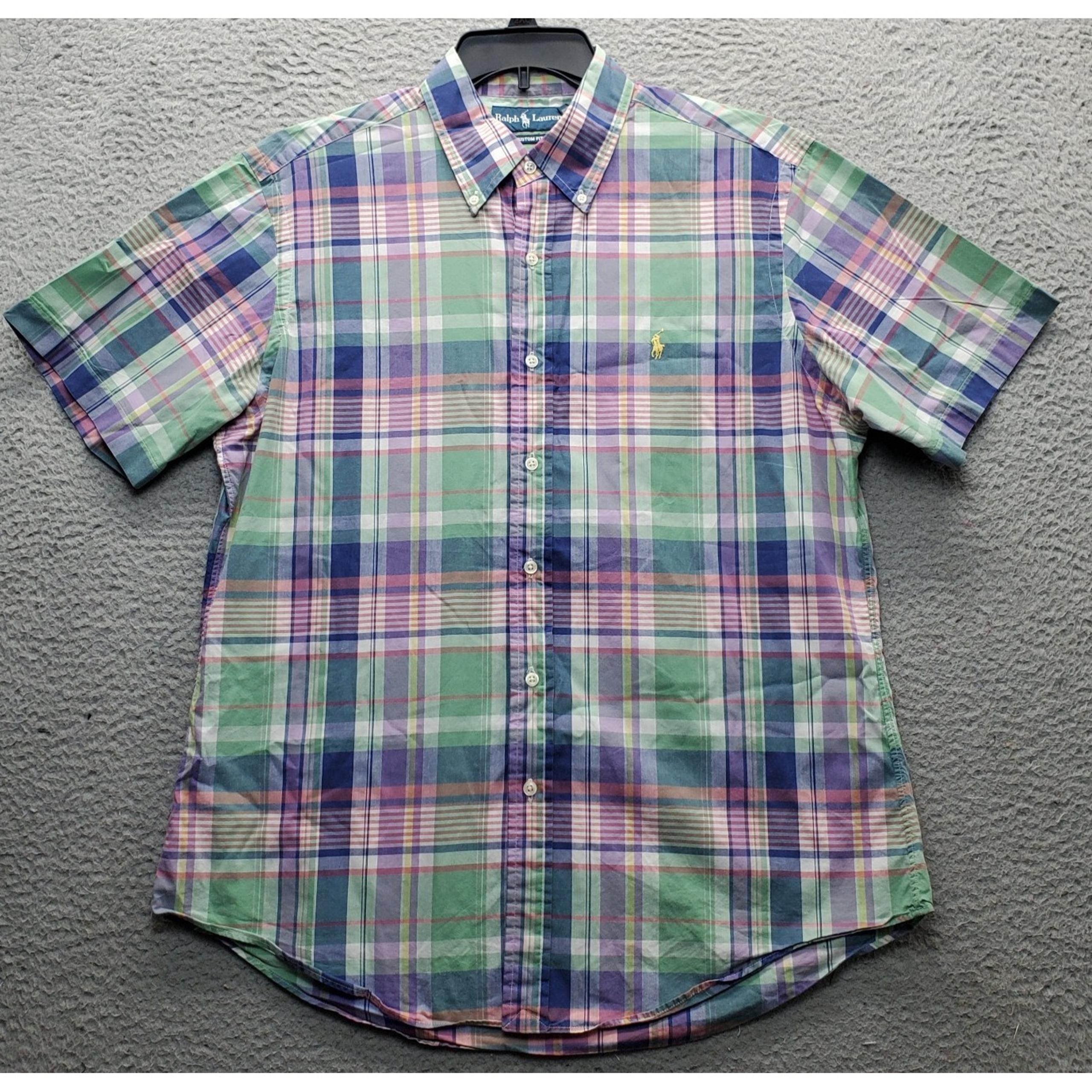 Ralph Lauren Shirt Mens Large Multi Plaid Custom Fit Short Sleeve Button Down