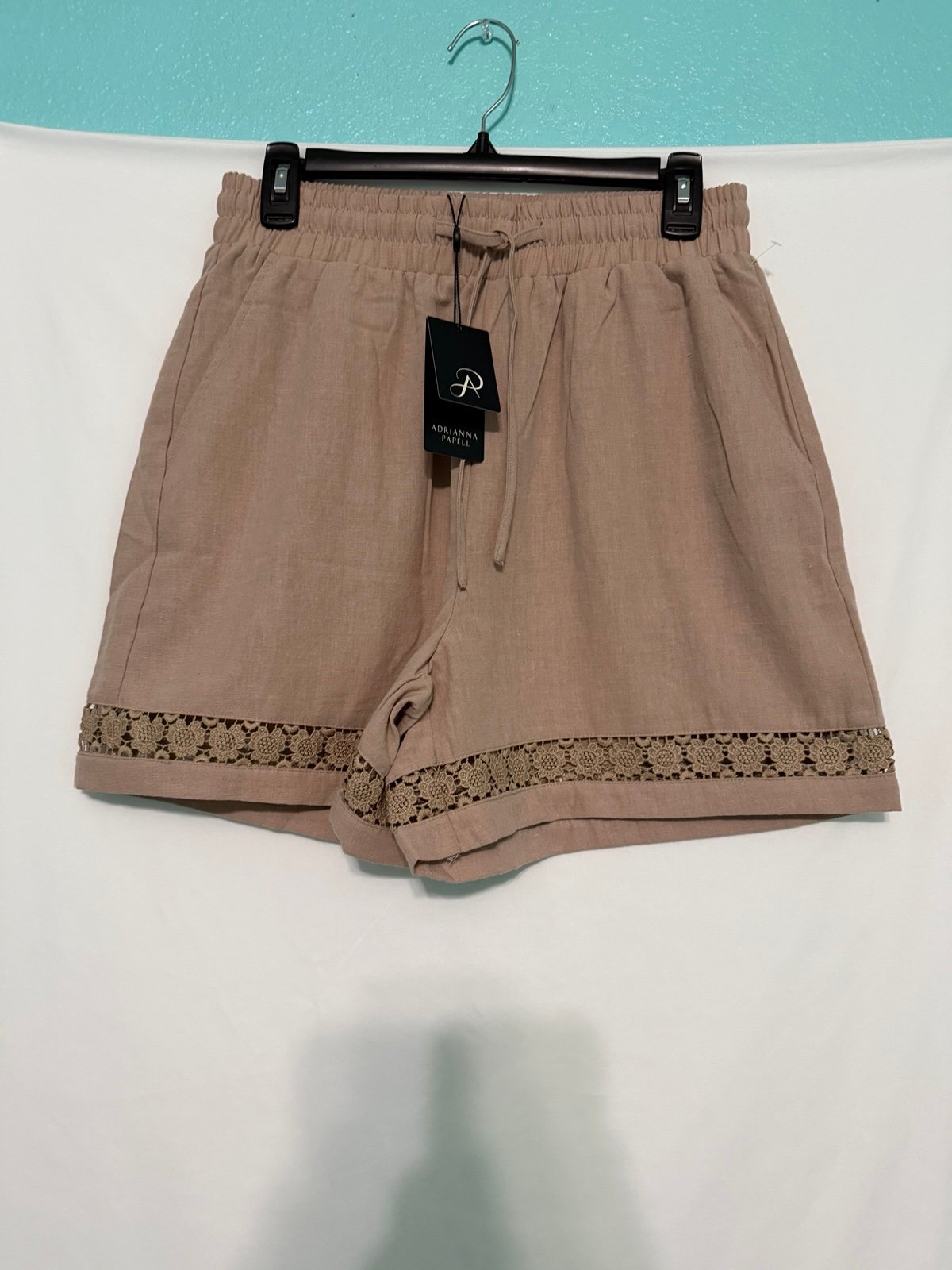 Adrianna Papell Women's Tan Shorts with Lace Trim Size S