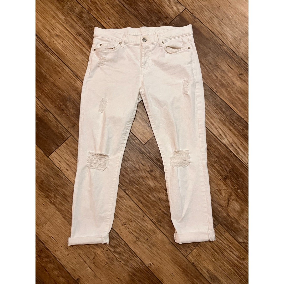 7 For All Mankind Josefina White Skinny Boyfriend Jeans Distressed Sz 28