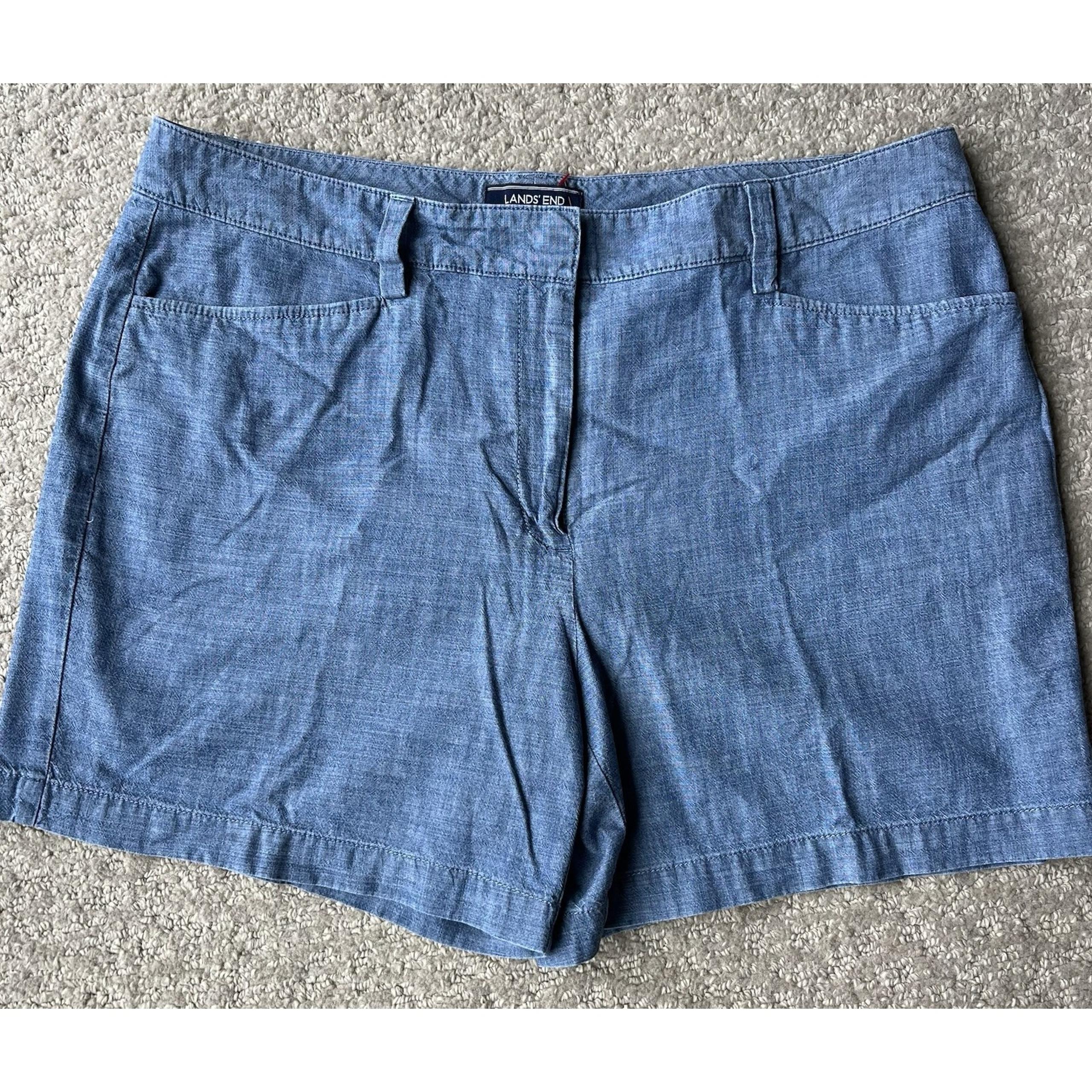 Lands' End Blue faux linen Shorts Women's Size 12 Beach Preppy Summer Blue