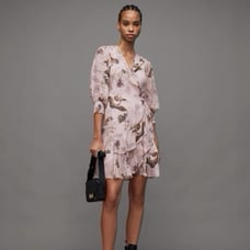 All Saints Ari Peggy Floral Print Mini Wrap Dress