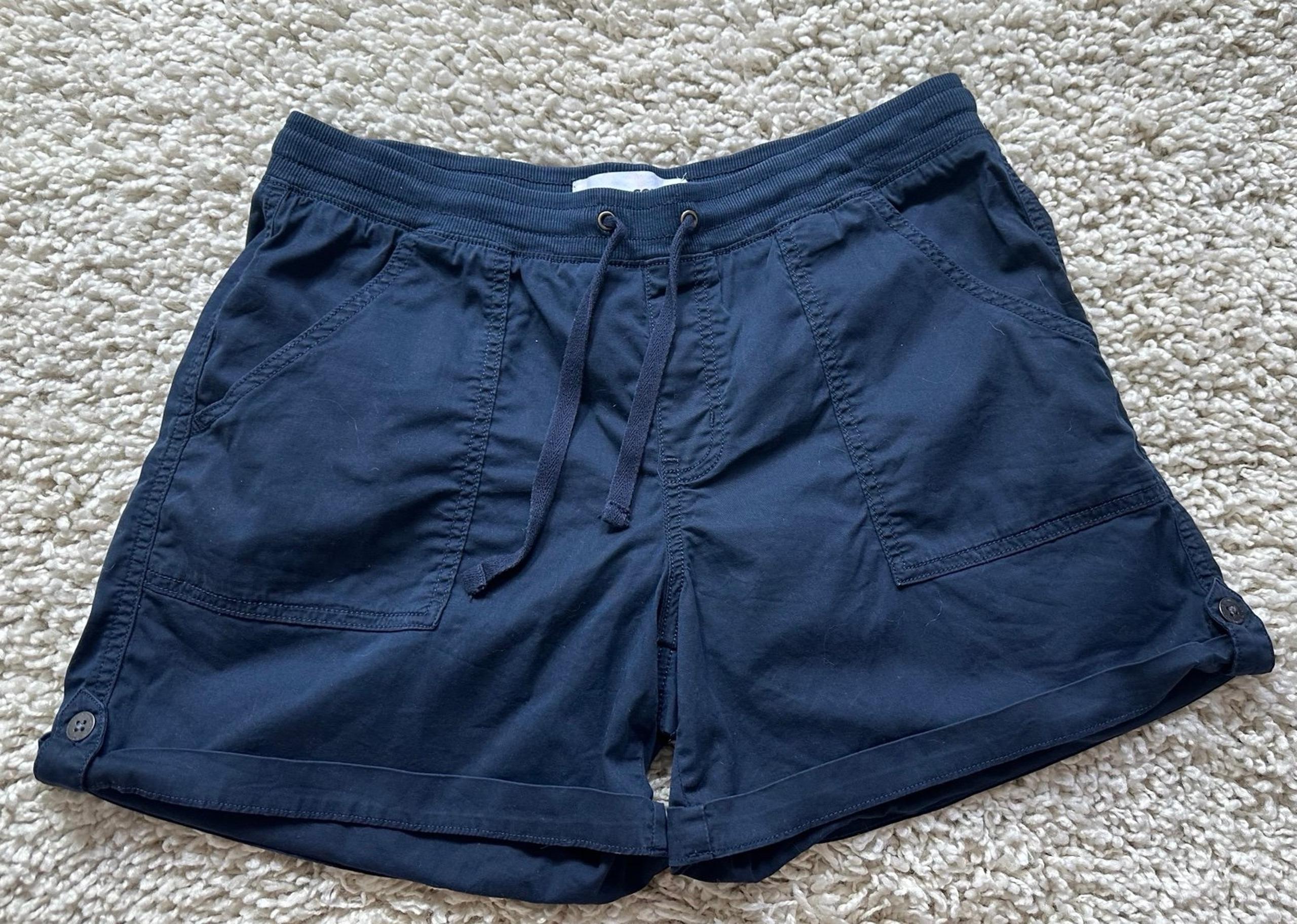 Womens Sonoma Goods For Life Navy Blue Rolled Shorts Elastic Drawstring Waist 14
