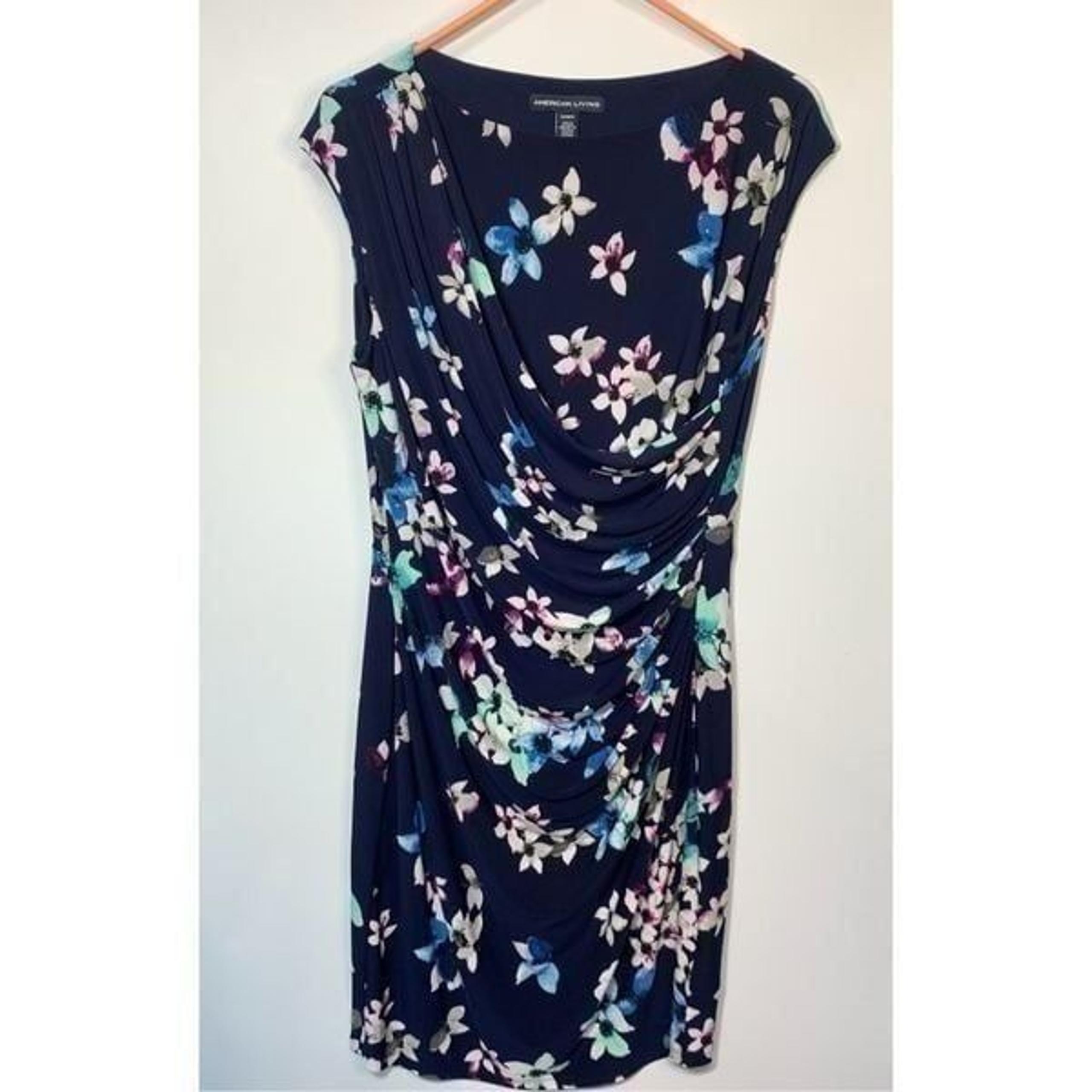 American Living Women's Lined Flower Fitted Midi Dress Multicolor Size 14