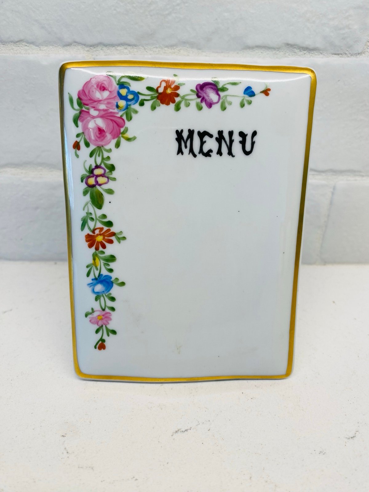 Vintage Limoges Menu Reuseable Porcelain Board Stand Wedding Dinner Party
