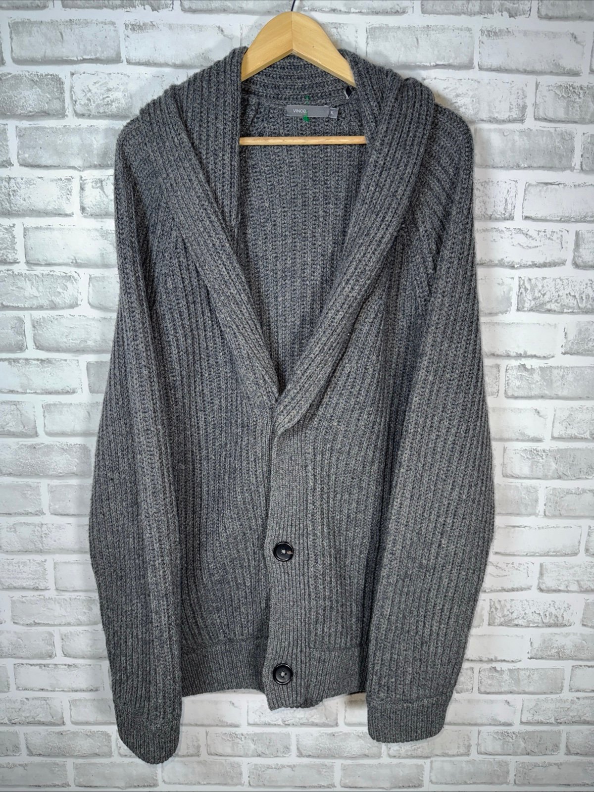 Vince Chunky Shawl Collar Button Cardigan Sweater XL Charcoal Wool Blend