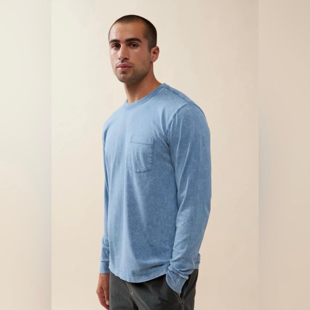 Katin Base Long Sleeve Pocket Tee Mens Large Organic Cotton Custom Dye Blue NWOT