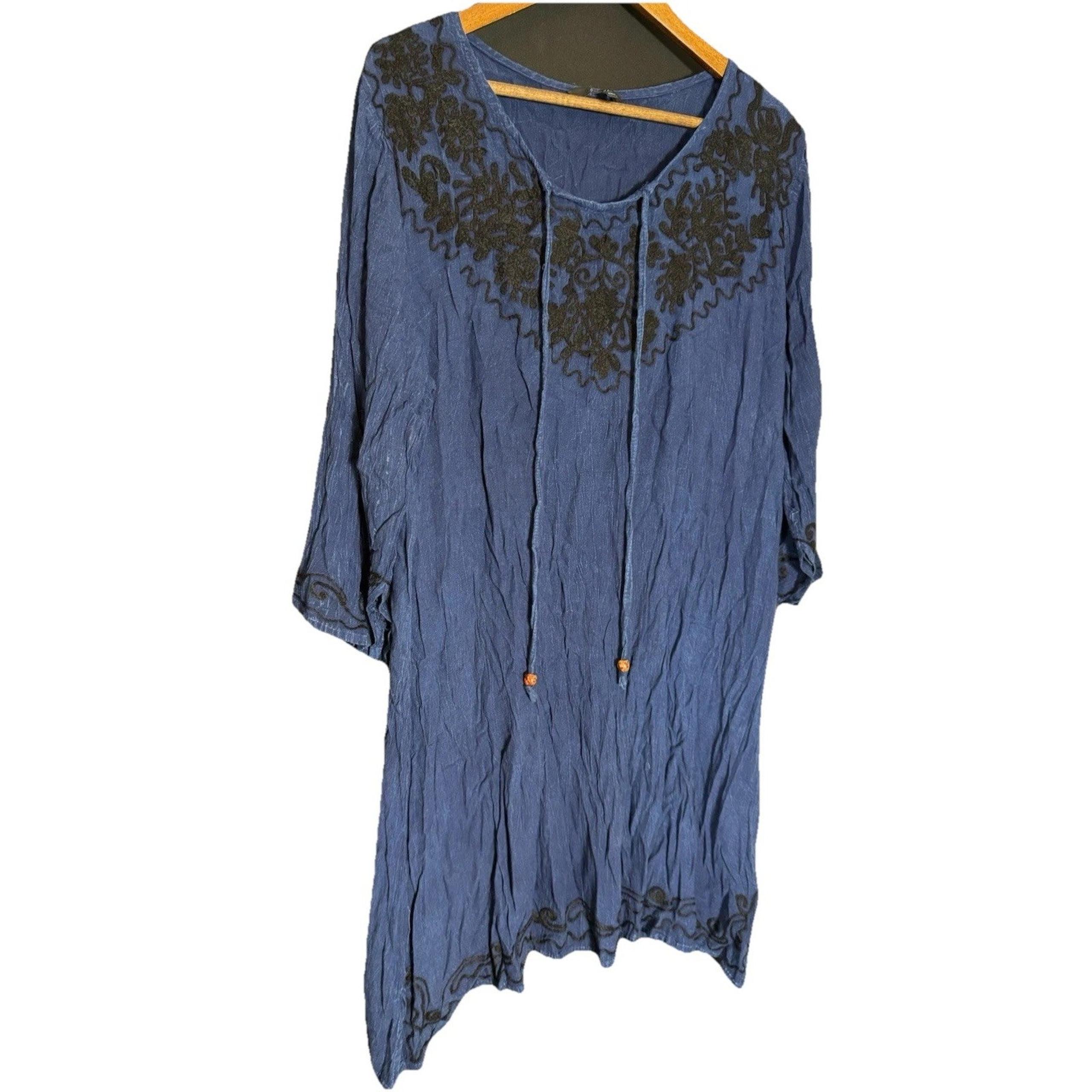 Just Love Embroidered Dress Size XL Cold Should Bell Sleeve Blue Babydoll Fit