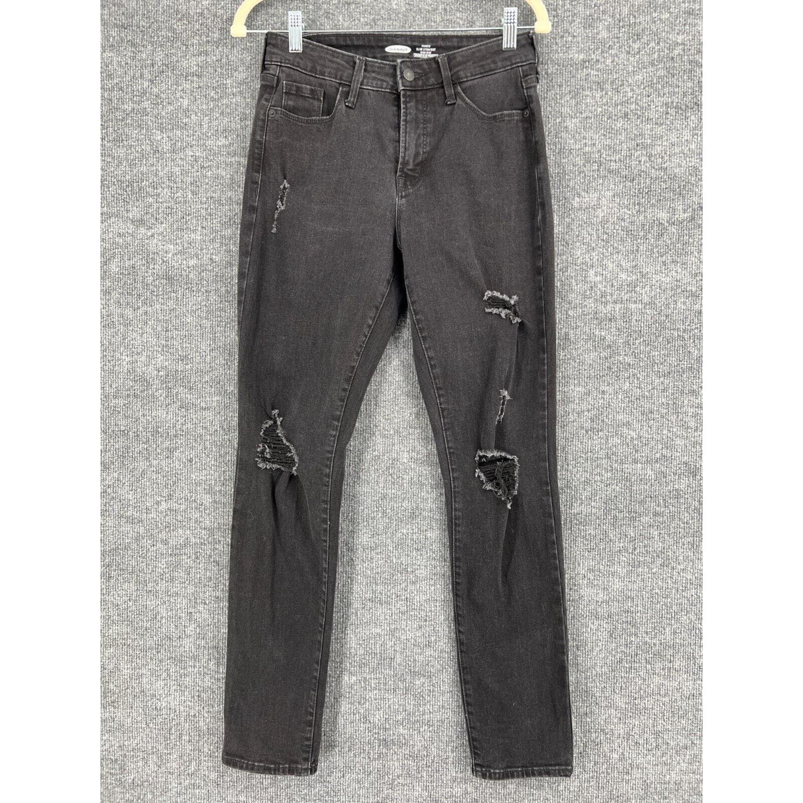 Old Navy Jeans Womens 4 Black Power Slim Straight High Rise Distressed Stretch