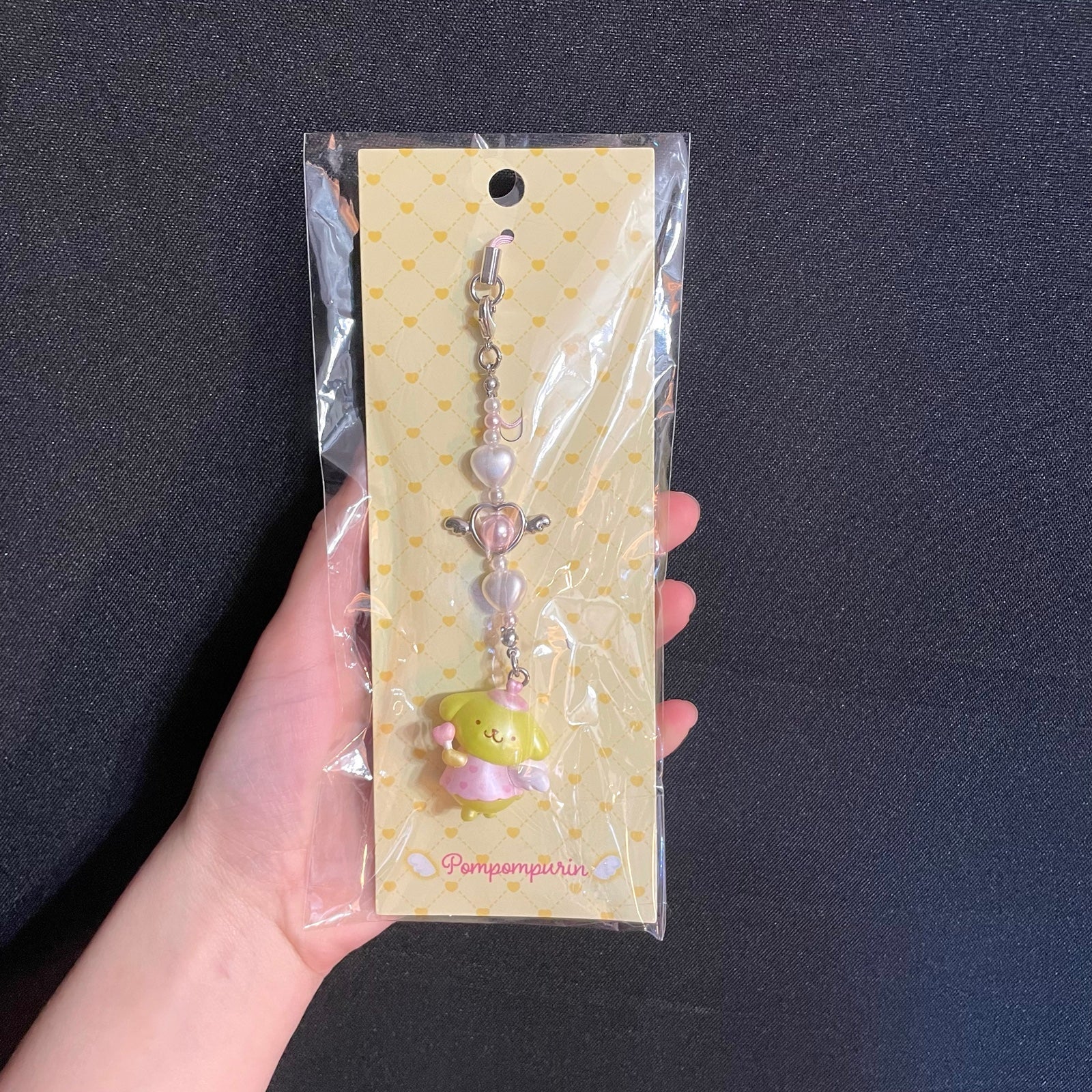 Japan Sanrio Original Pompompurin Dreaming Angel Strap Keychain Charm