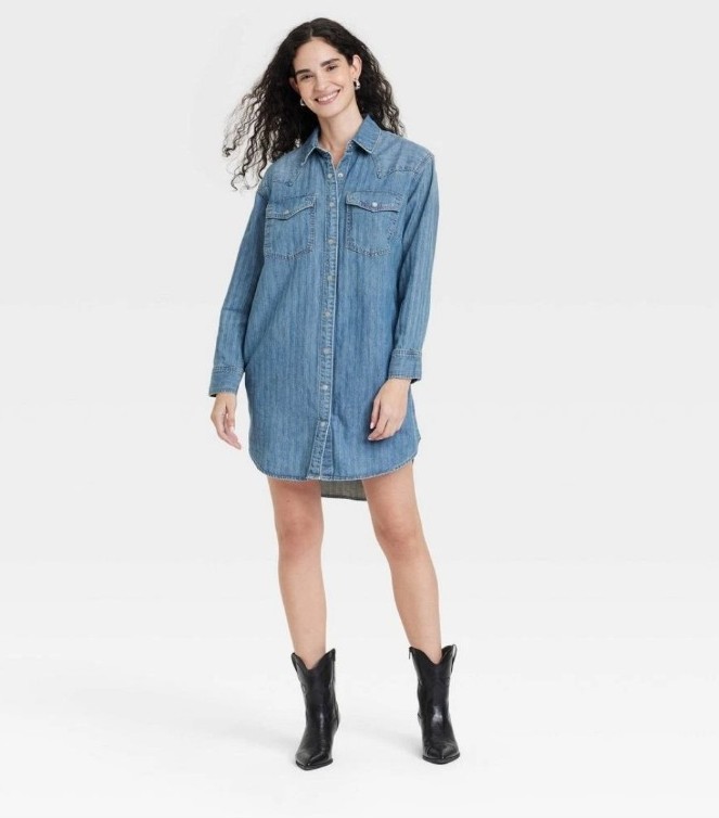 Women's Western Shirtdress - Universal Thread Medium Wash L