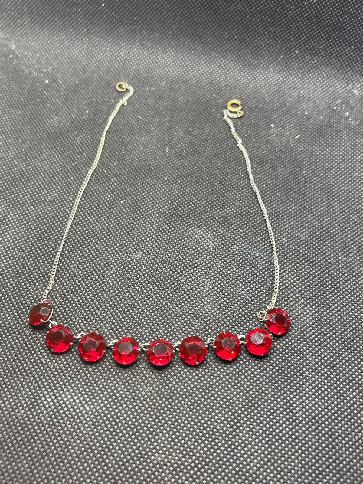 Vintage riveire open back red glass Necklace