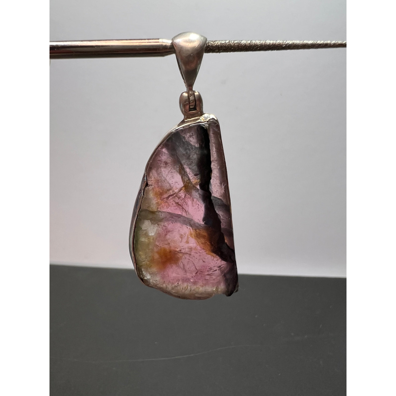 NEW Watermelon multi tourmaline sterling silver pendant 7.91 grams
