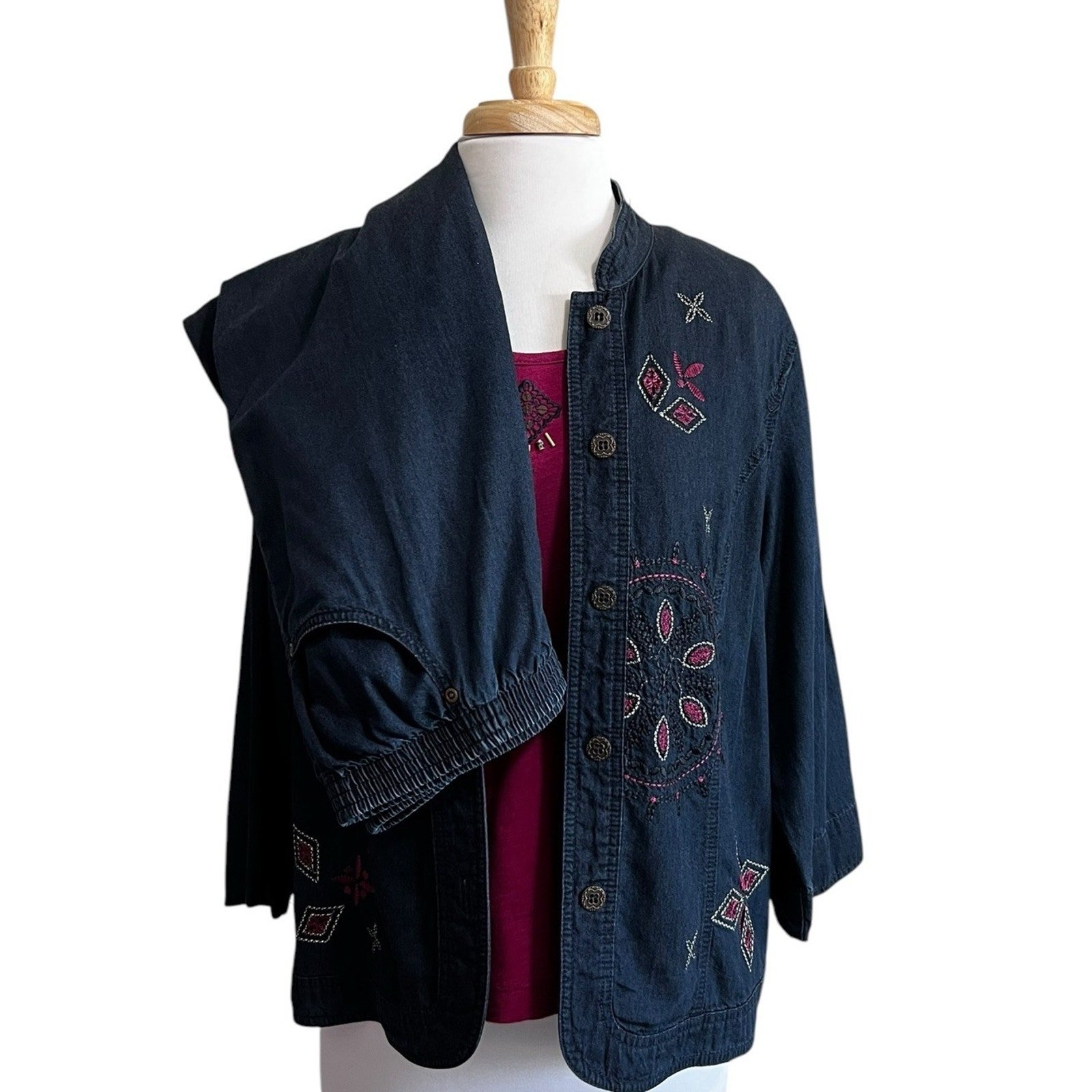 KORET City Blues Embroidered 3pc Set Jacket, Tank & Pants Chambray Denim sz 12