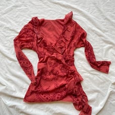 The Limited Hot Pink and Red Paisley Floral Ruffle Long Sleeve 3/4 Fairy Top
