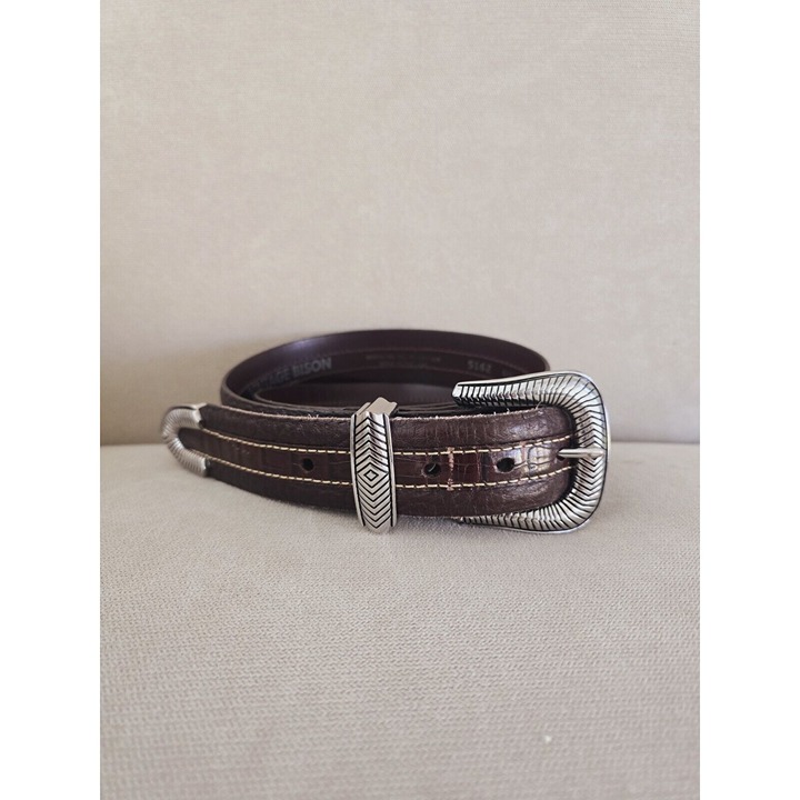 Vintage Bison Coloma Brown 5162 Leather Buckle Belt USA Croc Emboss Mens Size 40