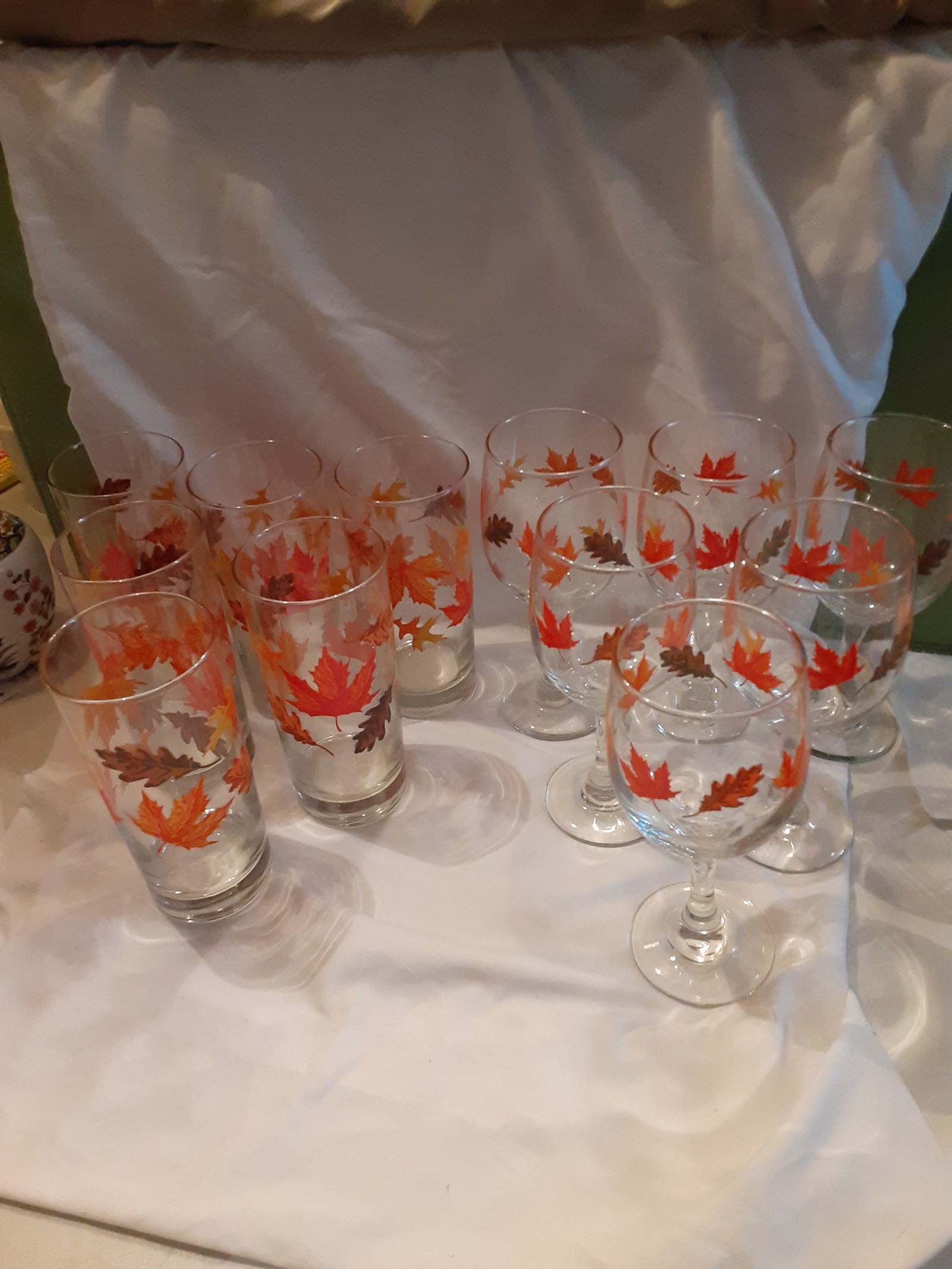 Autumn leaf wine and tumbler glasses, 6 of each