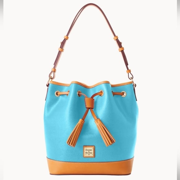 BNWOT DOONEY & BOURKE FAIRVIEW DRAW STRING TASSLE LARGE BUCKET SHOULDER BAG BLUE
