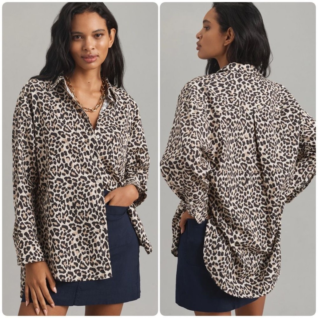 Maeve by Anthropologie The Bennet Buttondown Shirt Leopard Print Womens Medium