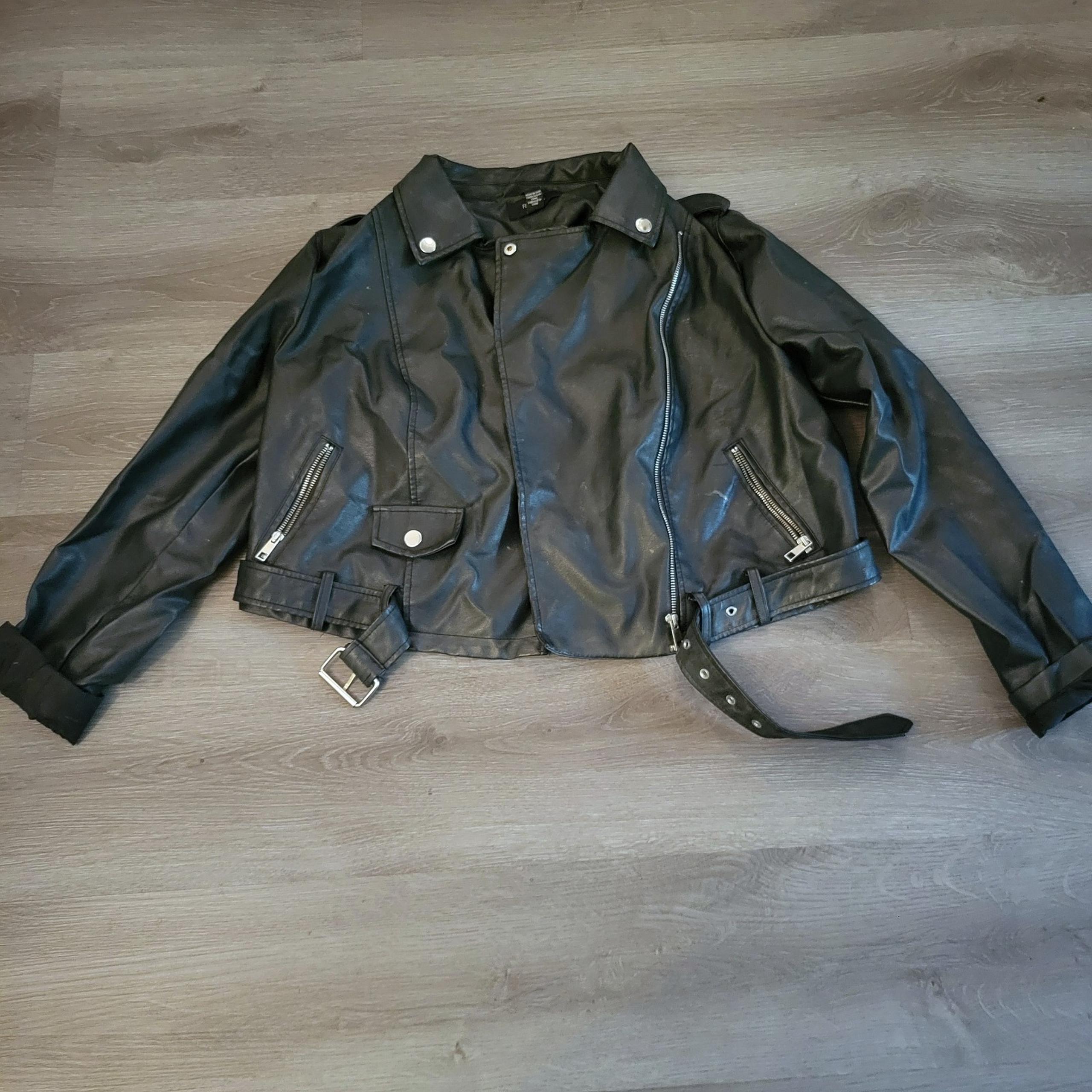 Forever 21+ Black Leather Jacket Mid Length Crossover Women Sz 1X Biker
