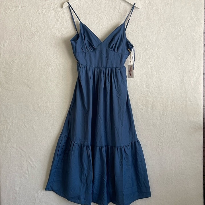 Jessica Simpson V front elastic waist open tie back tiered dress size XS