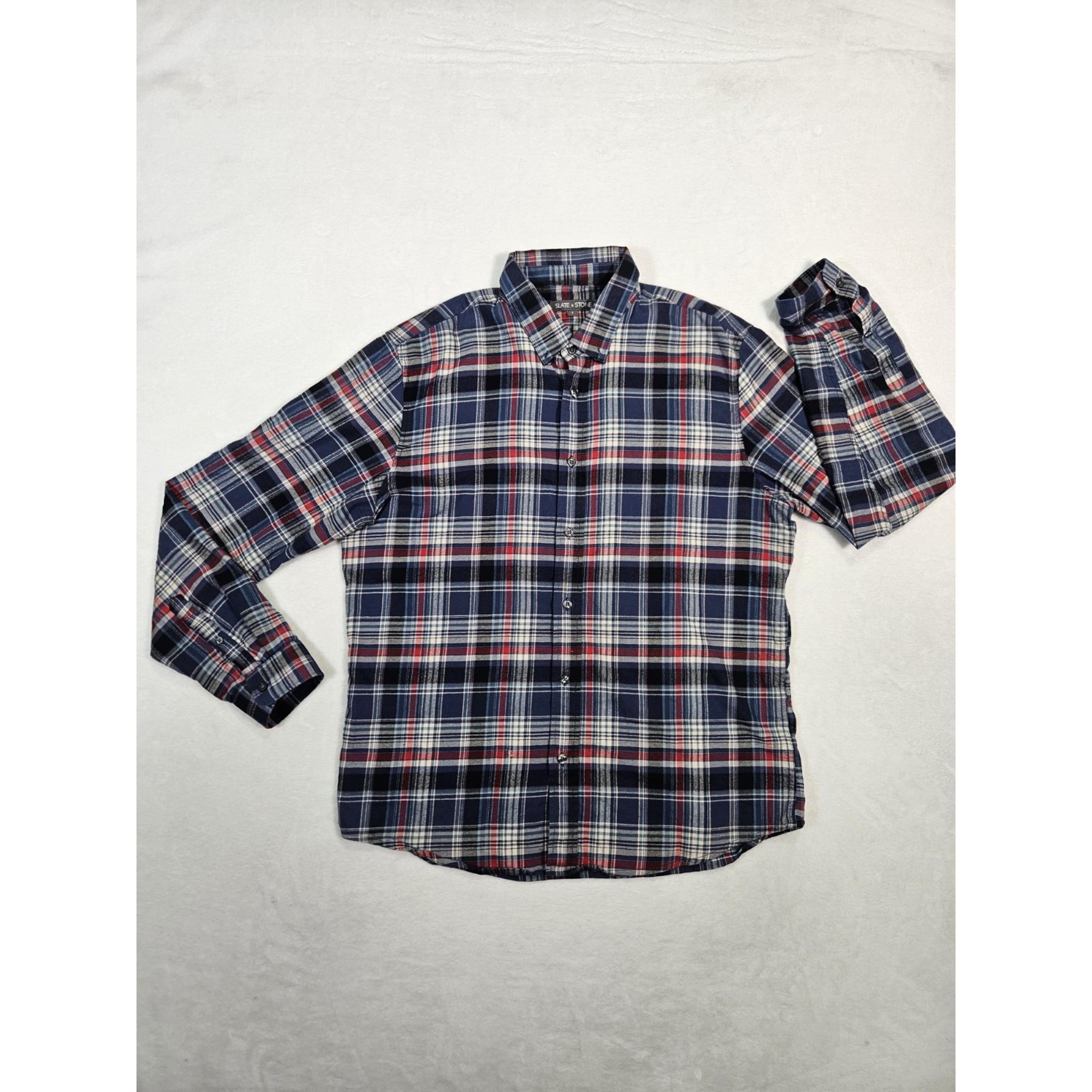 Slate & Stone Men's Shirt Large Blue Plaid Button Down LS Flannel