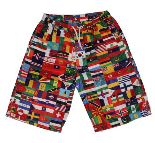 World Flags Print Mens Shorts 80s 90s 34