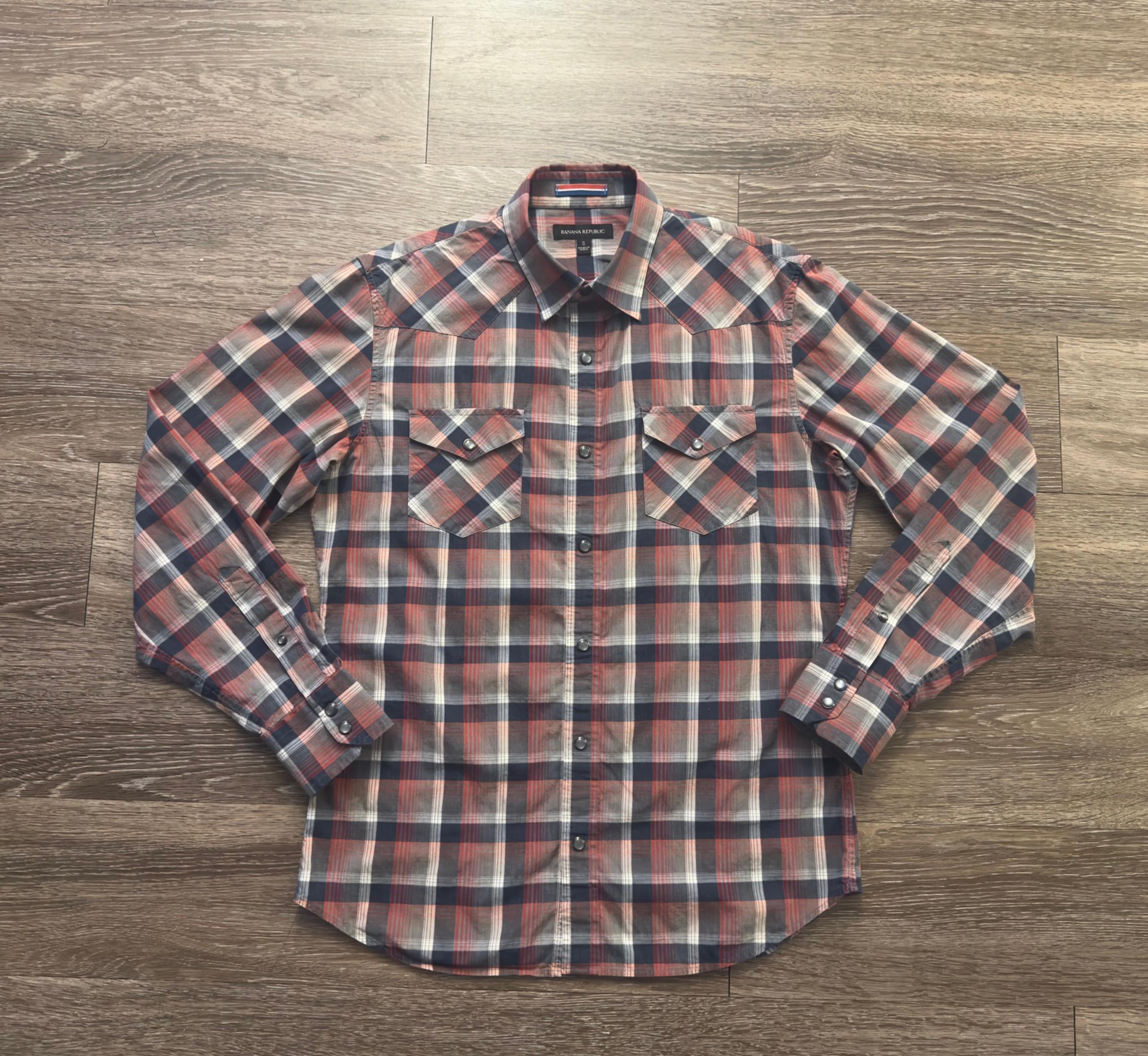 Banana Republic S Men’s Western Snap Button Plaid Long Sleeve Shirt