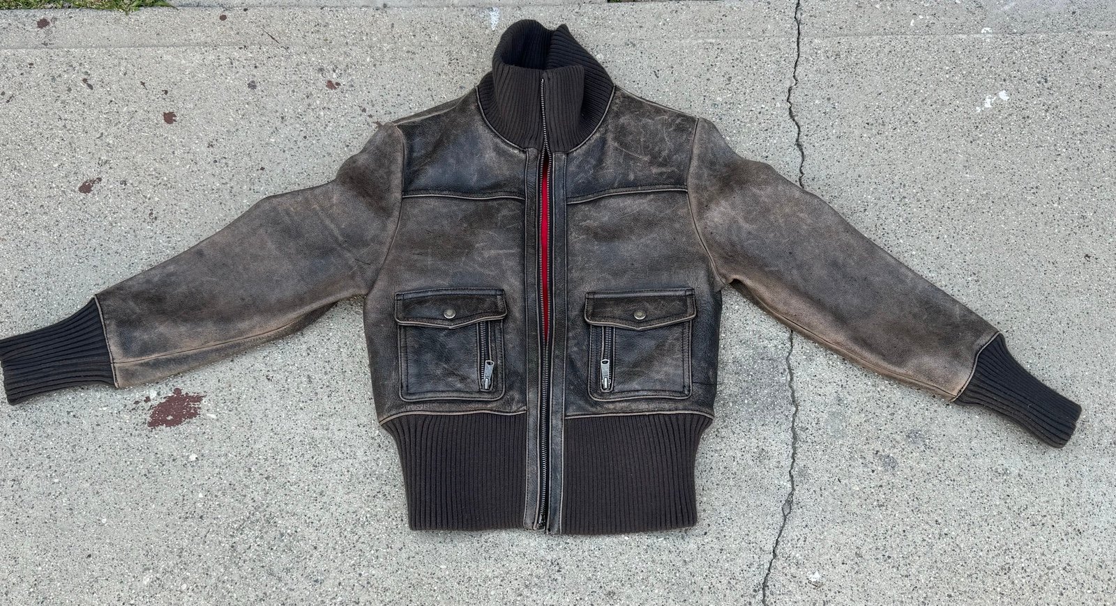Brown Leather Levi Distressed Jacket Size Large