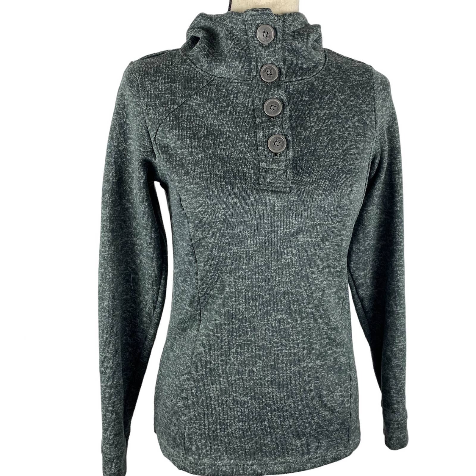 Columbia Button Fleece Sweater Henley Hoodie Pullover Long Sleeve Gray Womens XS