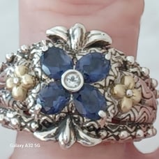 BARBARA BIXBY STERLING SILVER & 18KT.GOLD AMETHYST & CZ FLOWER RING- SZ8
