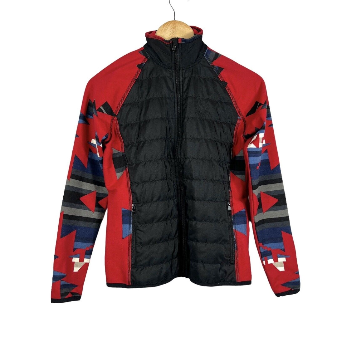 Ralph Lauren Tribal Print Quilted Full Zip Red Multi-Color Women's Jacket XS