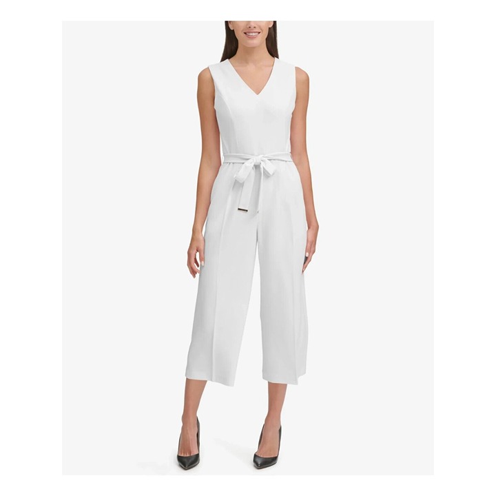 Tommy Hilfiger Womens Contemporary V Neck White Jumpsuit Romper Size 4 NWOT #20