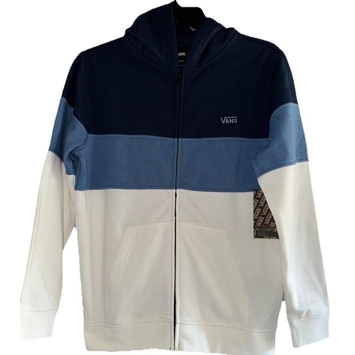 VANS Youth Boy M Thick Hoodie Jacket Full Zip Pockets color block blue 10/12 nwt